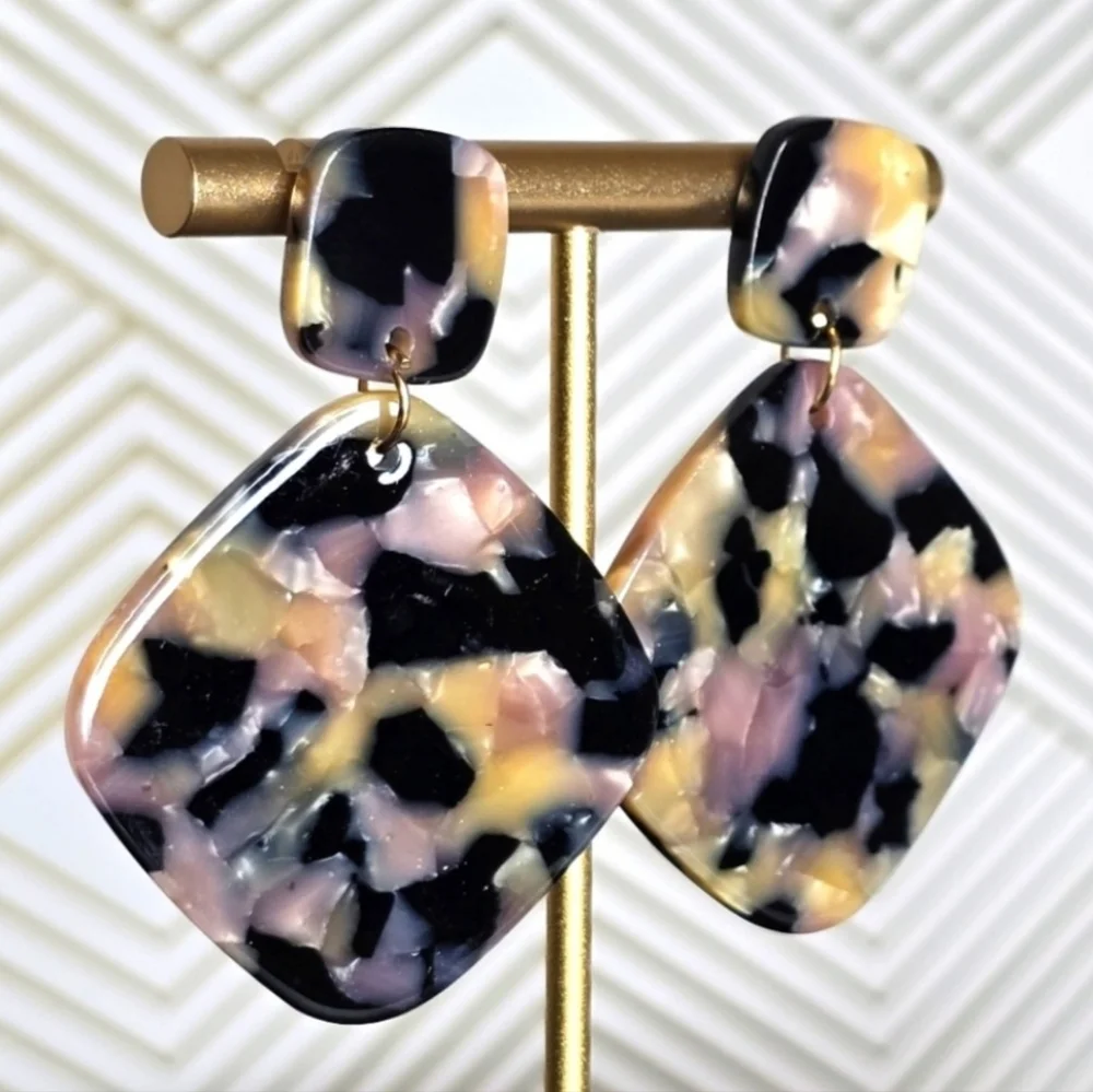 Beautiful Boho Resin Mosaic Earrings New without Tags - Picture 1 of 4